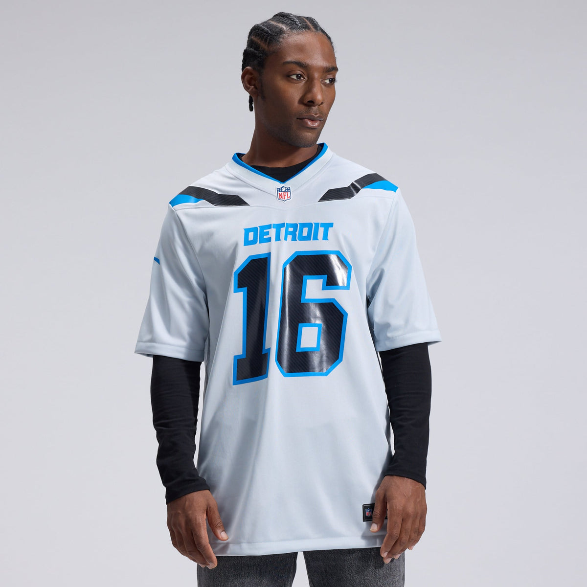 Detroit Lions Jared Goff Nike Silver 2026 Rivalries Collection Game Jersey