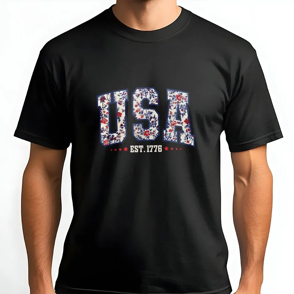 Girly USA T-Shirt | Floral Patriotic Est 1776 Sweatshirt | Cozy Cotton Blend | 4th of July Gift for Women