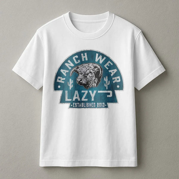 Lazy J Ranch Wear T-Shirt | Vintage Hereford Bull & Cactus Graphic | 100% Cotton | Western Cowboy Farmer Gift