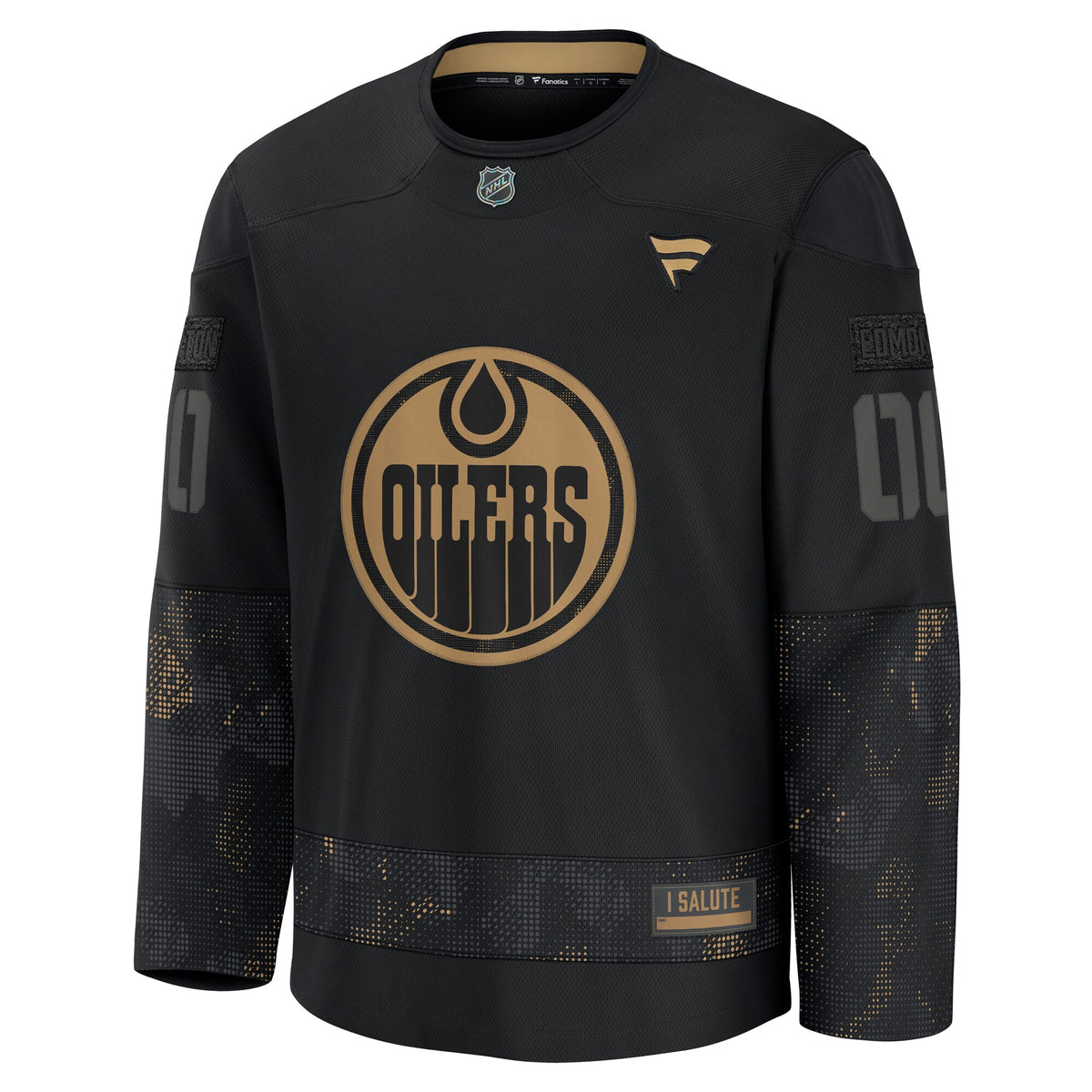 Edmonton Oilers Fanatics Black 2024 Military Appreciation Custom Practice Jersey