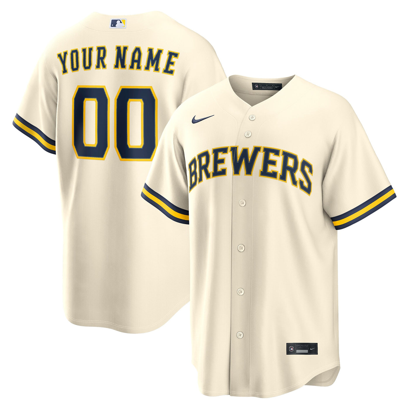 Milwaukee Brewers Nike Cream Home Replica Custom Jersey