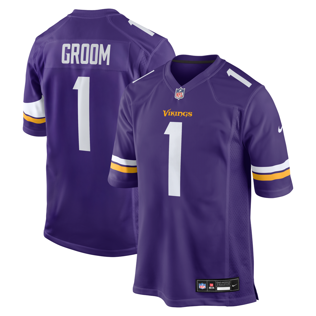 Minnesota Vikings Number 1 Groom Purple Game Jersey