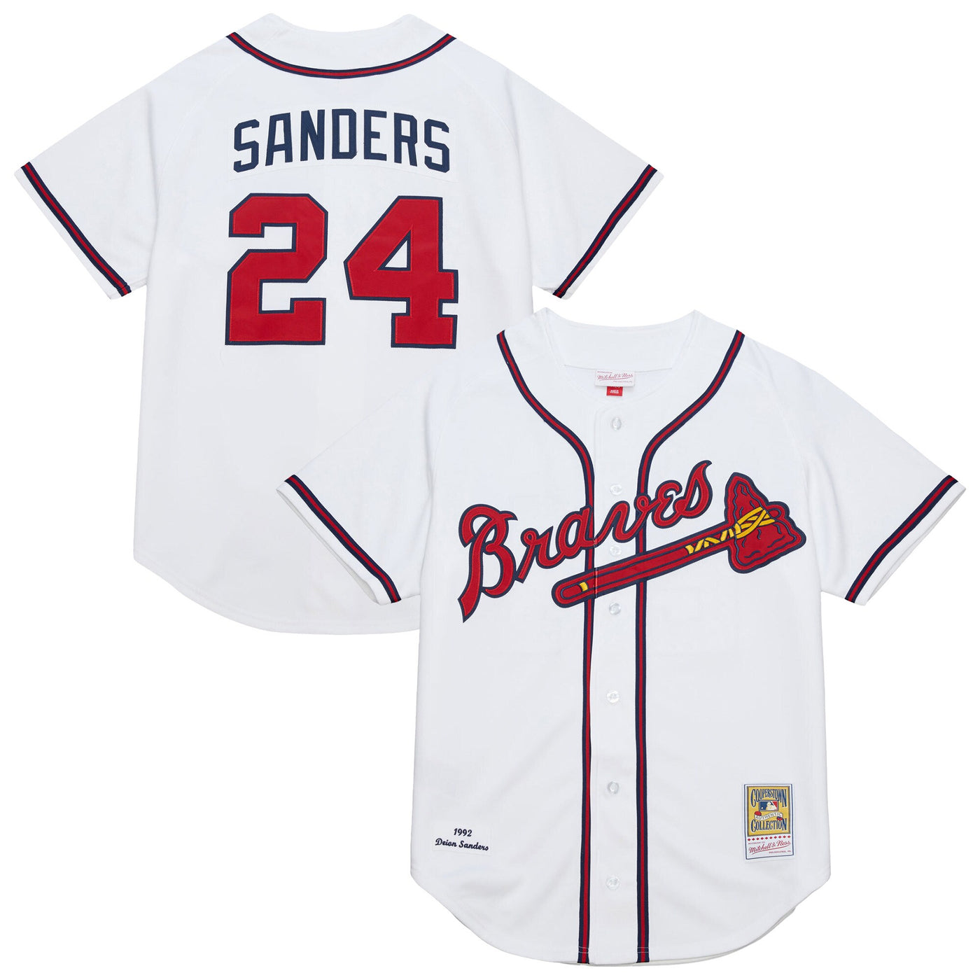 Atlanta Braves Deion Sanders Mitchell & Ness White Cooperstown Collection 1992 Authentic Jersey