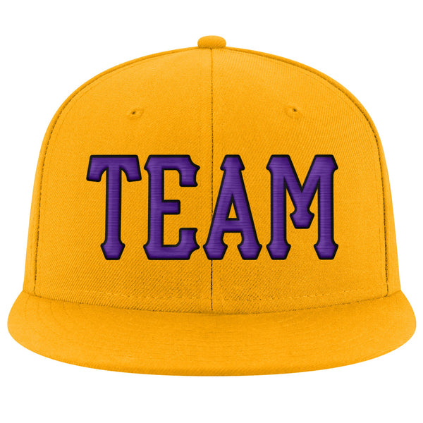 Custom Gold Purple-Black Stitched Adjustable Snapback Hat