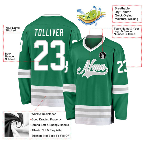 Custom Kelly Green White-Gray Hockey Jersey