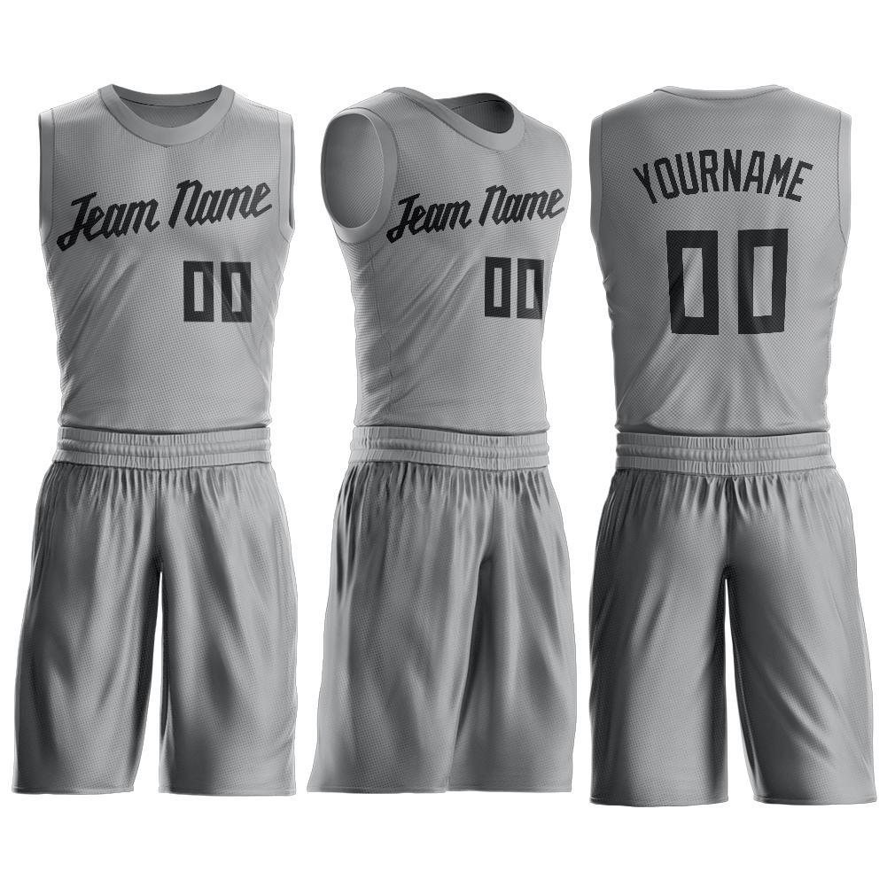 Custom Gray Black Round Neck Basketball Uniform Jersey
