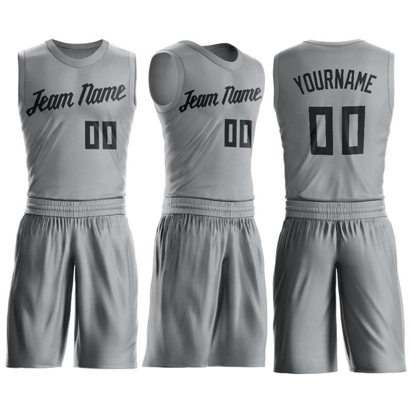 Custom Gray Black Round Neck Basketball Uniform Jersey