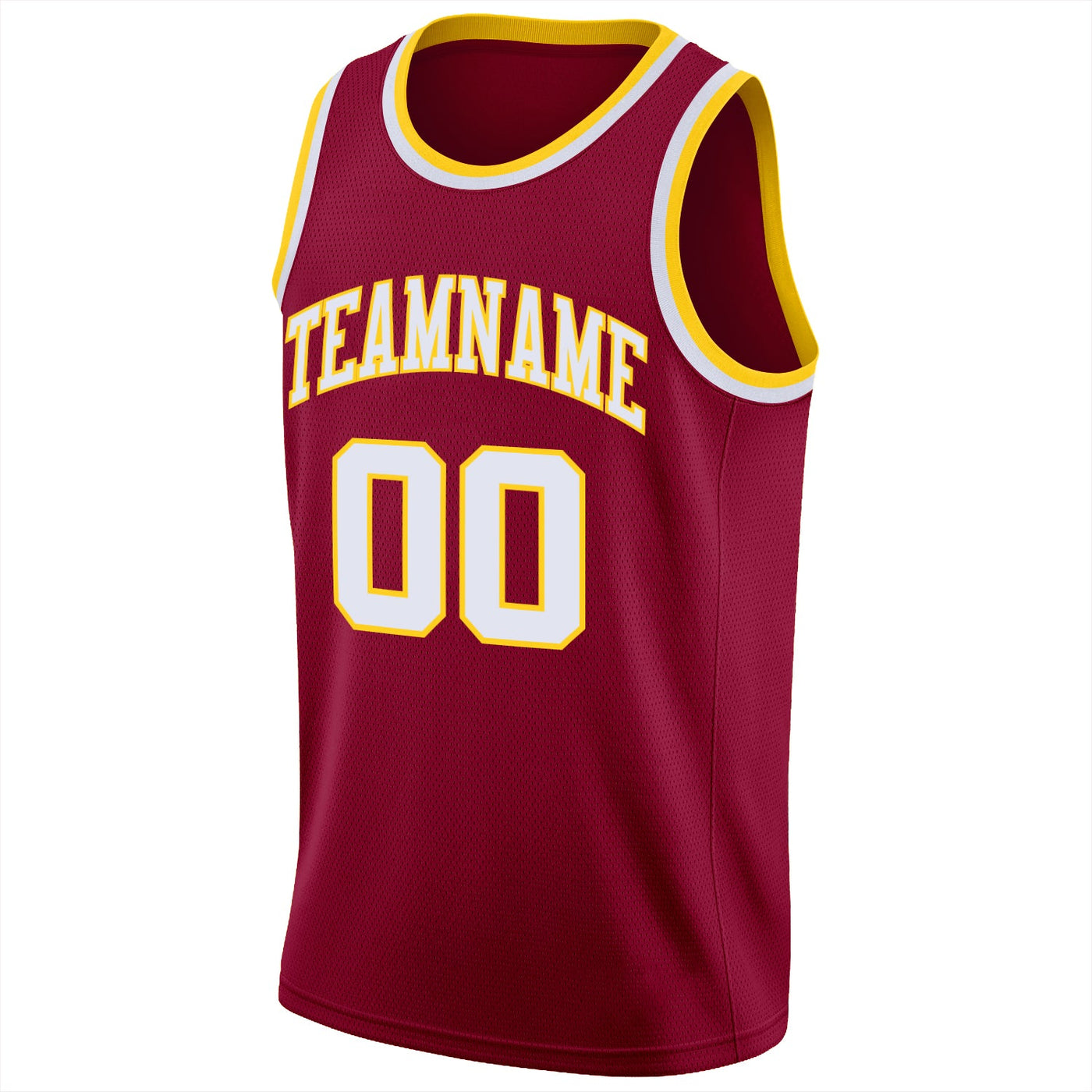 Custom Maroon White-Gold Round Neck Rib-Knit Basketball Jersey