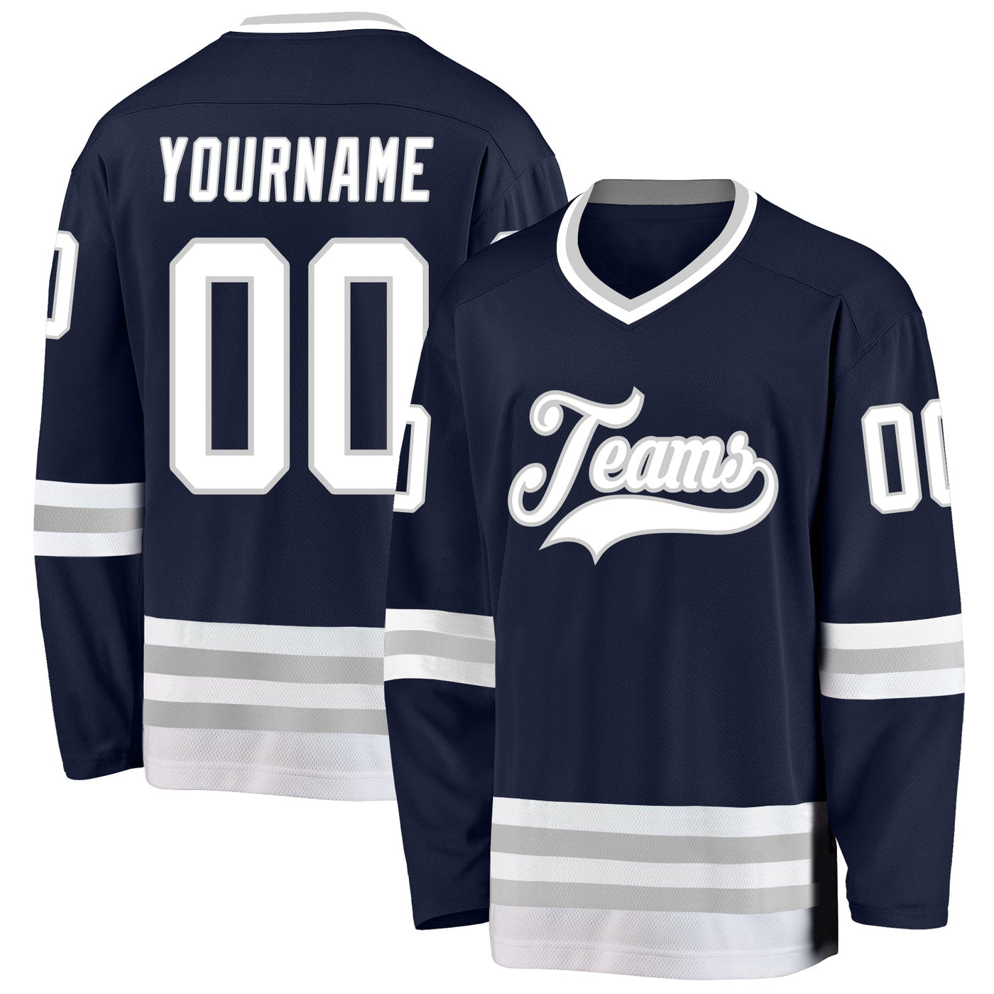 Custom Navy White-Gray Hockey Jersey