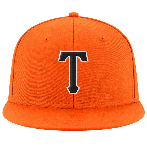 Custom Orange Black-White Stitched Adjustable Snapback Hat
