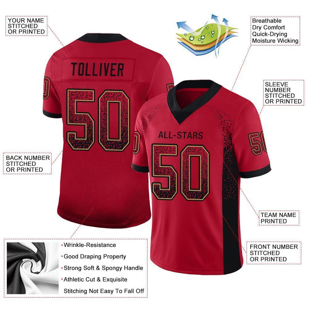 Custom Red Black-Old Gold Drift Fashion Football Jersey