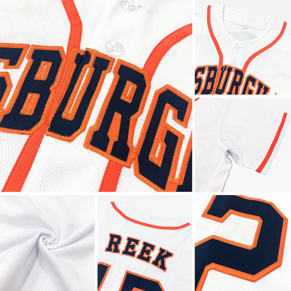 Custom White Navy-Orange Authentic Baseball Jersey