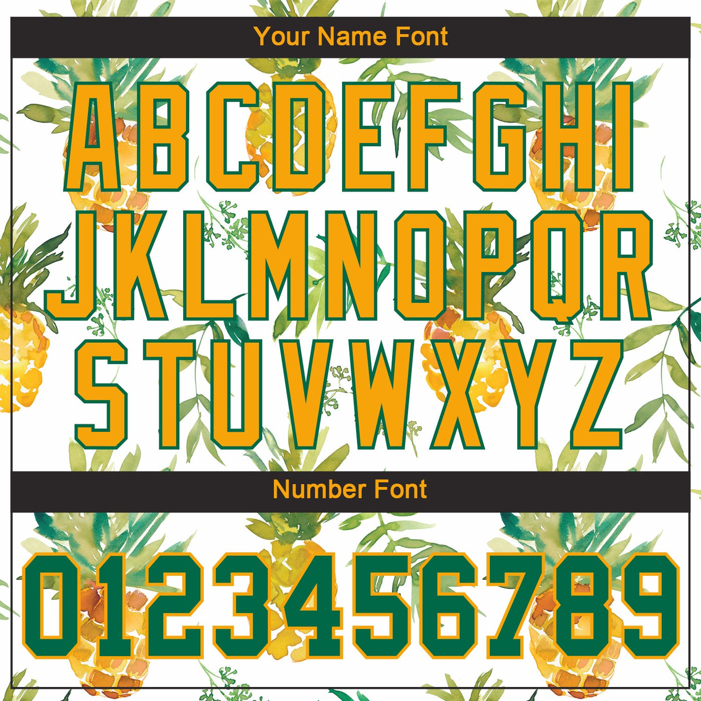 Custom White Kelly Green-Gold 3D Pattern Design Hawaii Pineapples Authentic Baseball Jersey